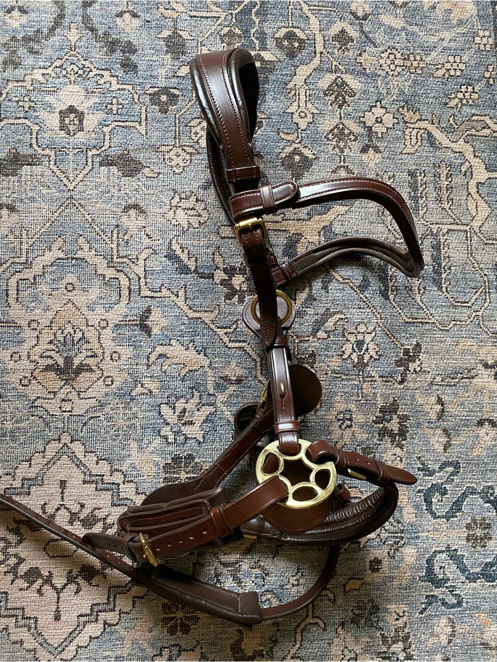 Masego Brown Leather Biteless Bridle-Style Headstall with Brass Hardware - Picture 3 of 4